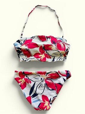 SO. Bikini Swimsuit Set, Halter Top & Reversible Bottom in Tropical Floral Print